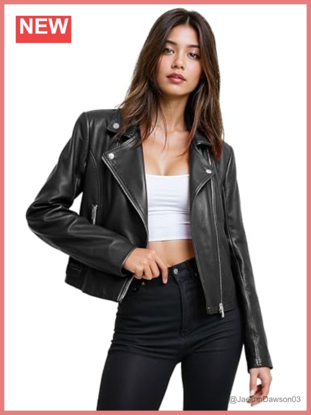 Faux Leather Moto Jacket Zip Up Slim Fit Biker Coat